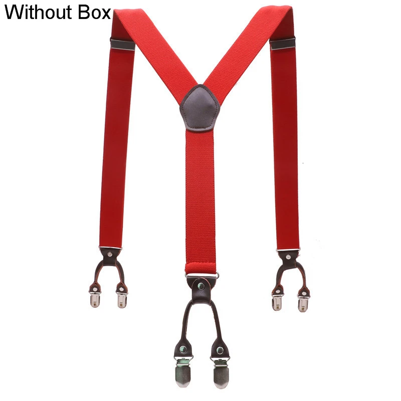 Red Without Box Мужские модные подтяжки коричневые из натуральной кожи 6 зажимы подтяжек винтажные повседневные брюки в западном стиле регулируемые подтяжки - Цвет: Red Without Box