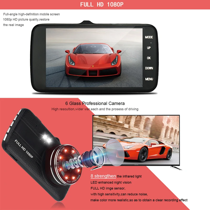 A Dual Lens Car DVR Auto Camera Dvrs FHD1080P Night Vision Parking Video Registrator Dash Cam Recorder Camcorder Vehicle | Автомобили и