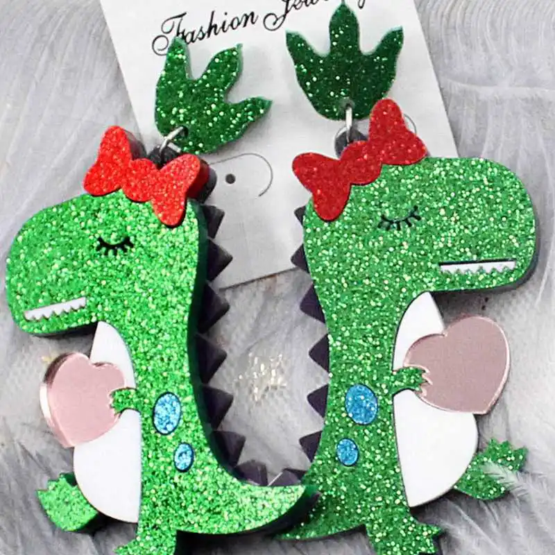 Милые акриловые серьги с животными в виде динозавра блестящие Модные женские