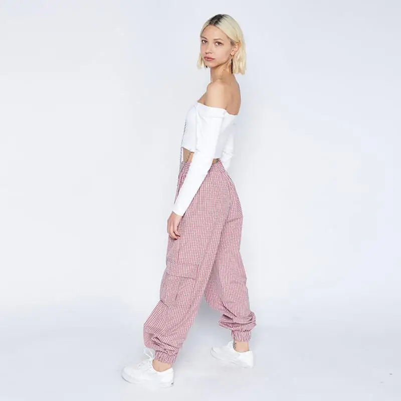 Nice Casual Striped Patchwork Cargo Pants Women High Waist Full Length Loose Bunch Legs Trousers | Женская одежда