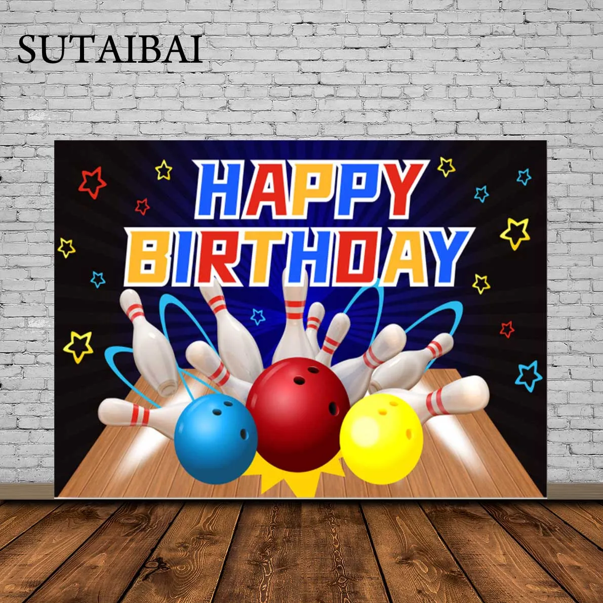 

Happy Birthday Backdrops Bowling Party Blue Banner Backgrounds Photography Studio Photozone Photocall Photo Props Decor
