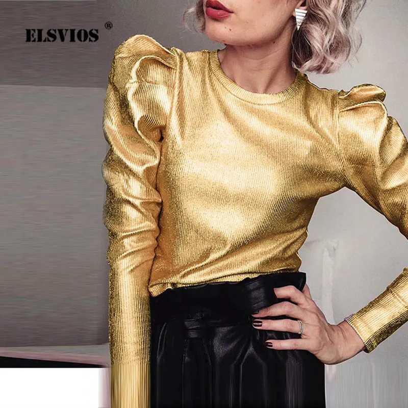 

Women Elegant Puff Long Sleeve blouse shirts Office Lady Autumn solid slim workwear tops Female Spring casual o neck pullovers