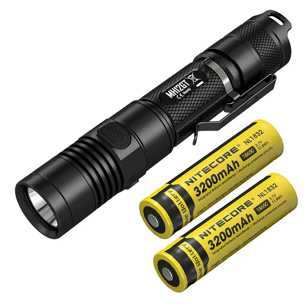 MH12GT NL1832 x 2 NITECORE MH12GT USB непосредственно перезаряжаемый светильник-вспышка CREE XP-L HI V3 светодиодный фонарь 320 м для занятий спортом на открытом воздухе, спасательный светильник - Испускаемый цвет: MH12GT NL1832 x 2