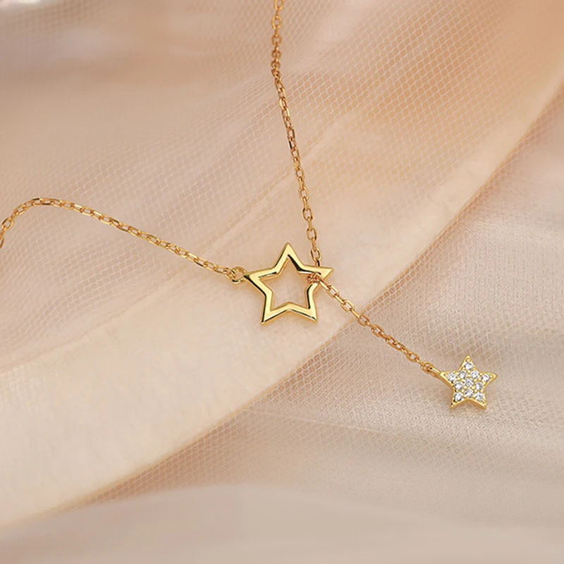 

Gold Silver Color Cute Shiny Zircon Star Pendant Elegant Female Choker Necklaces Charming Woman Wedding Party Birthday Jewelry
