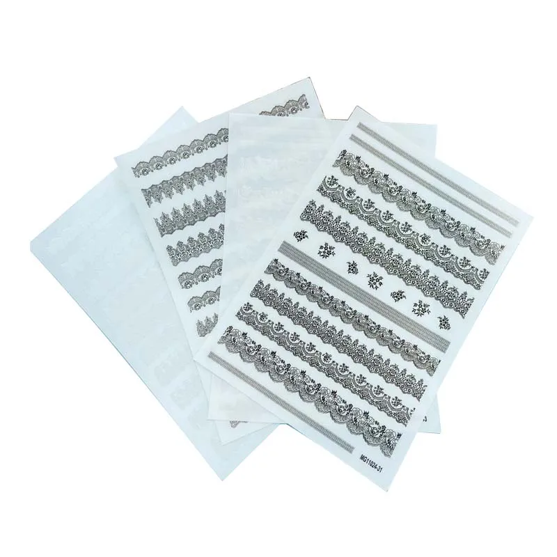 Стикеры для ногтей в японском стиле «сделай сам», Стикеры для ногтей, тонкие легкие бесследные сухие наклейки для ногтей, новый дизайн, черные и белые кружевные цветы