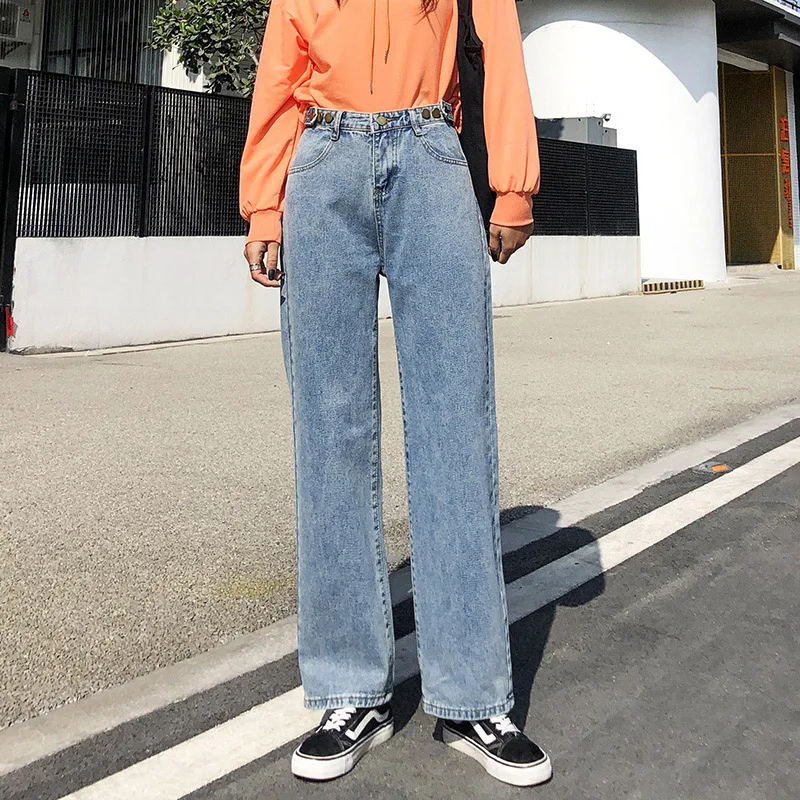 

Женские джинсы с высокой талией, модные элегантные Универсальные высококачественные корейские Ретро повседневные женские милые простые б...