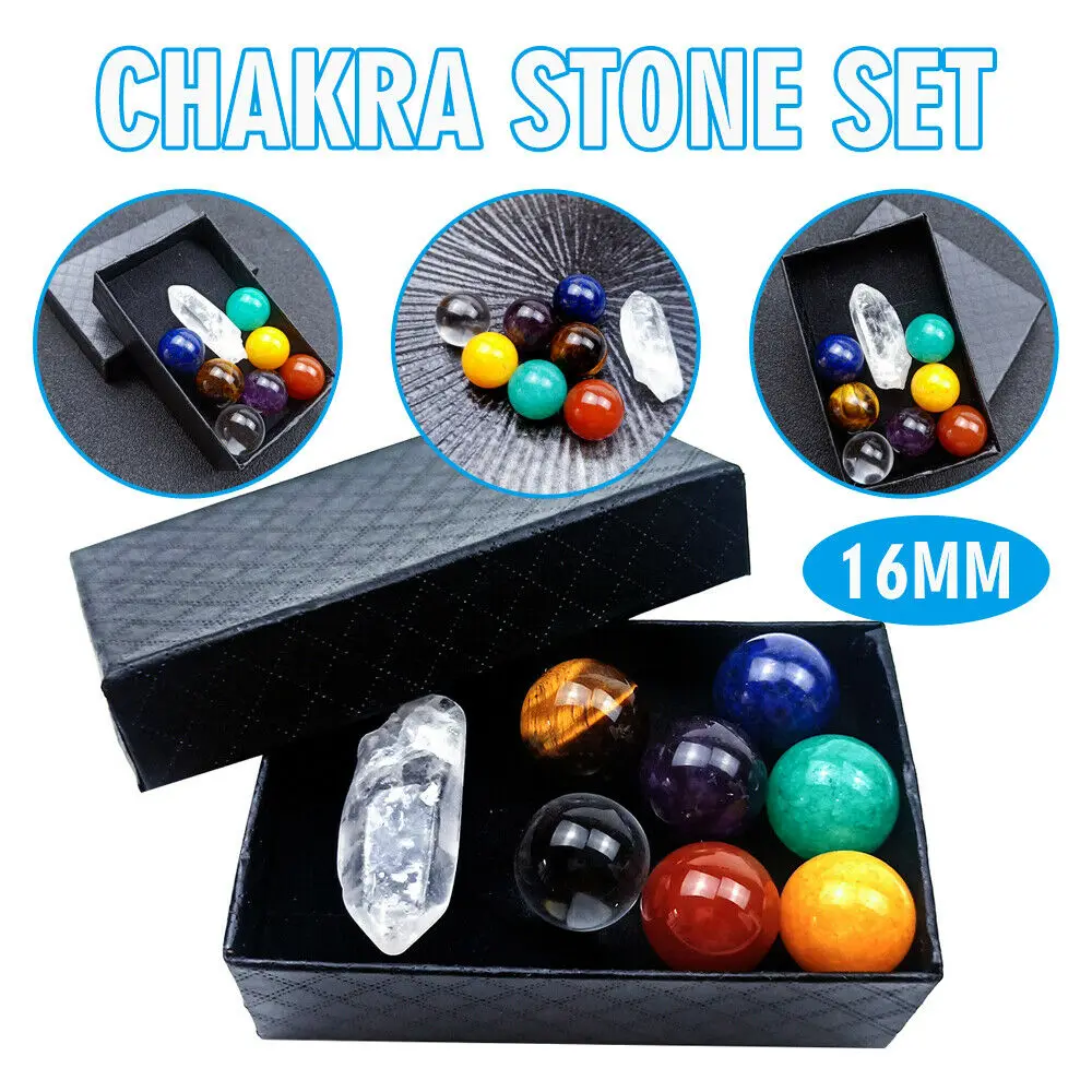 

8pcs/Set Reiki Natural Stone Seven Chakras Hexagonal Column Crystal Power Polishing Round Stone Rock Quartz Yoga Energy Bead Gem