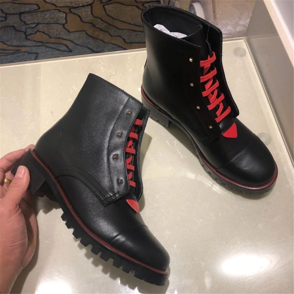 Women Luxury Designer Brand Genuine Leather Cow Boots Female Winter Short Round Toe Lace-up Shoes Size35-41 | Обувь