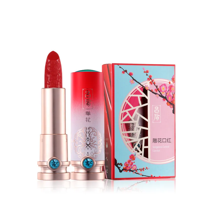 

Chinese Style Vintage Lipstick Lasting Moisturizer Non-stick Cup Lip Stick Waterproof Sexy 6 Colors Carving Flowers Lipstick