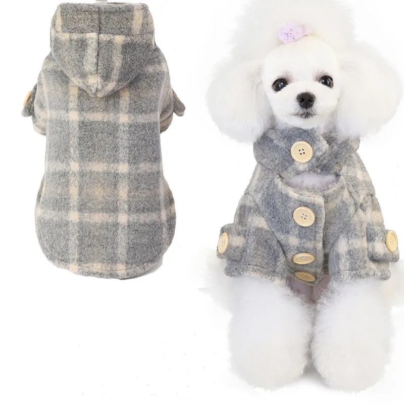 Plaid Luxury Dog Clothes Winter Pet Cat Jacket Suit For Small Medium Dogs Woolen Trench Jacket Outfit Dachshund Dog Costume XXL