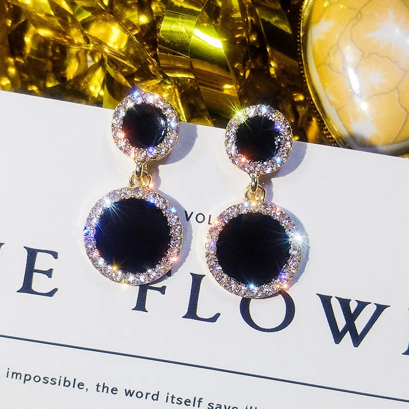 Earrings Black Round Square Star Pendant Geometric Women's Earrings Crystal Luxury Wedding Banquet Rhinestone Earrings