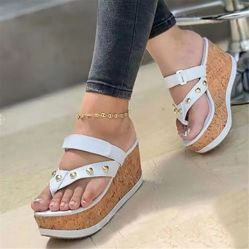 

NEW thong sandal Brand New High Heels Black Comfy Walking Summer Thick Platform Sandals Wedges Shoes Woman Slipper Big Size 43