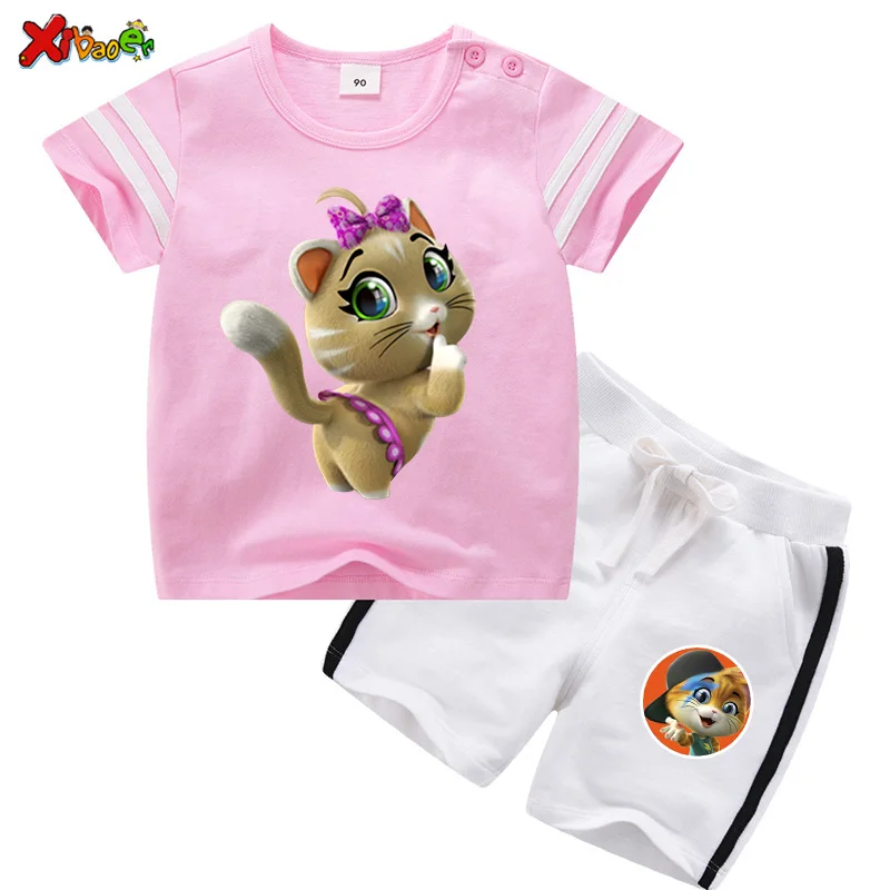 Комплекты одежды для девочек милая детская одежда 44 крутые Кошки Футболка с