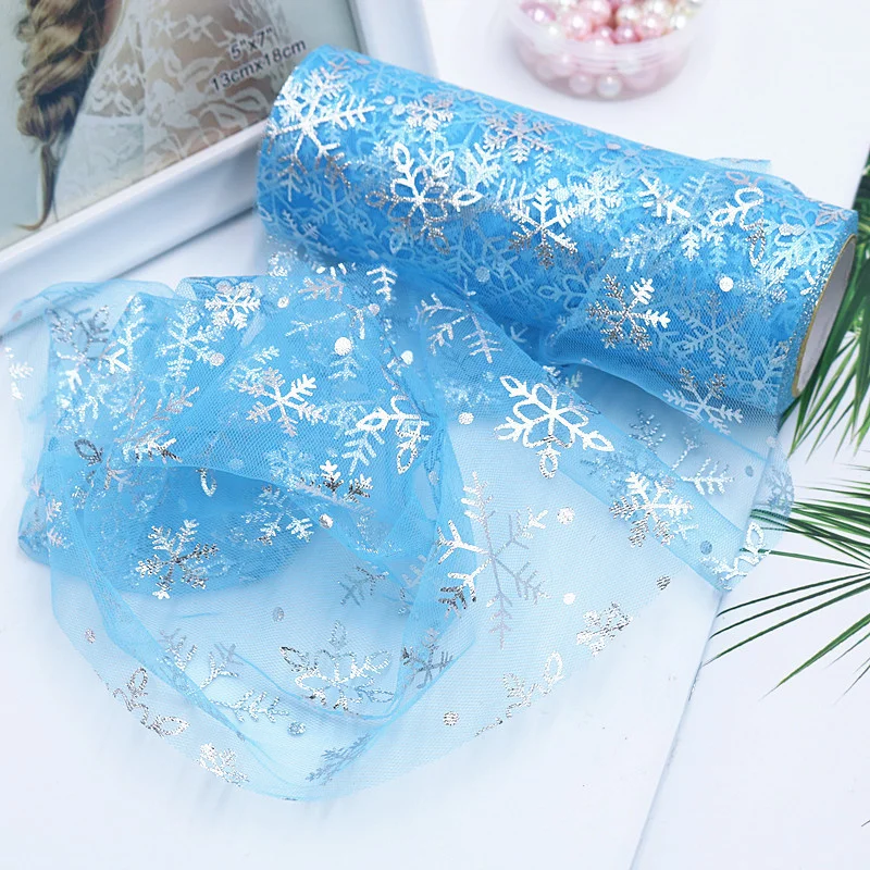 

10Yards Snowflake Tulle Roll Ribbon For DIY Hairbows Accessories Apparel Sewing Fabric Home Textile Wedding Party Decor Supplies