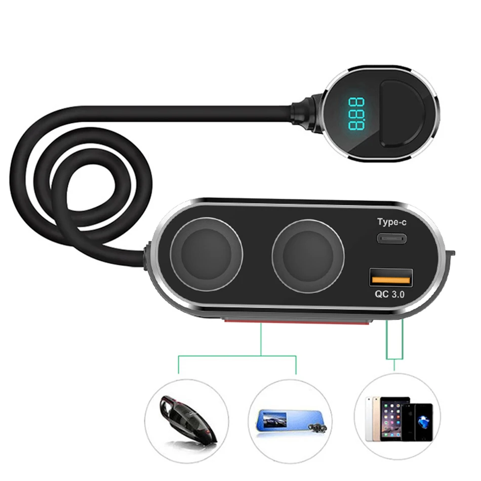 Автомобильное зарядное устройство URVNS 132 Вт с двумя разъемами QC3.0 для iPhone Samsung Xiaomi