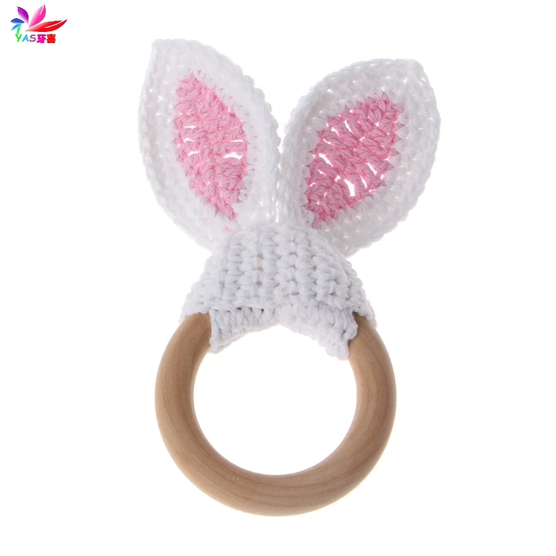 10 Baby Girl Boy Teething Ring Chewable Teether Wooden Natural Bunny Rattle Toy - Цвет: 10