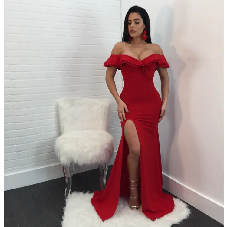 Женское вечернее платье vestidos vestido, длинное платье, сексуальные вечерние платья размера плюс, женские платья с оборками, с открытыми плечами - Цвет: 01