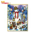 вышивка крестом наборы рукоделие, наборы для вышивки 11CT водорастворимые рисунки на холсте 14CT полный Рождественский Снеговик животные-NCMC071