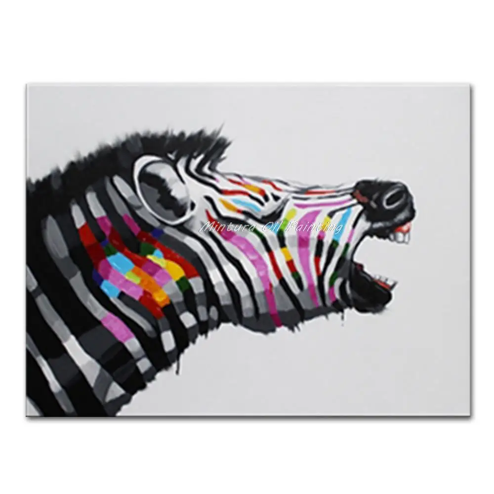 

Mintura Hand Painted Abstract Colorful Zebra Cartoon Animal Oil Painting On Canvas Pop Art Wall Pictura For Kids Room Home Decor