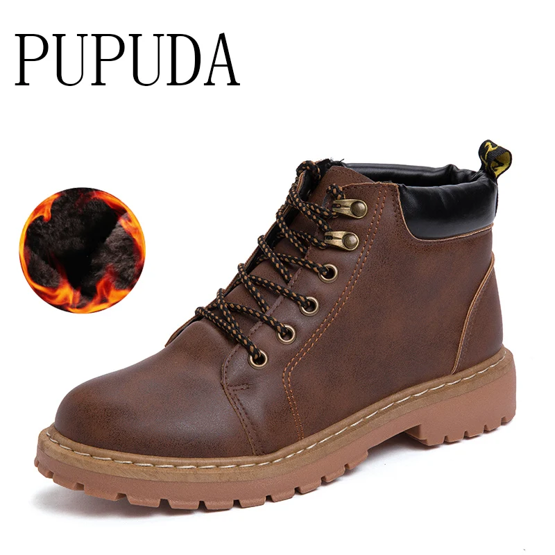 Мужские классические зимние ботинки PUPUDA черные повседневные ковбойские с