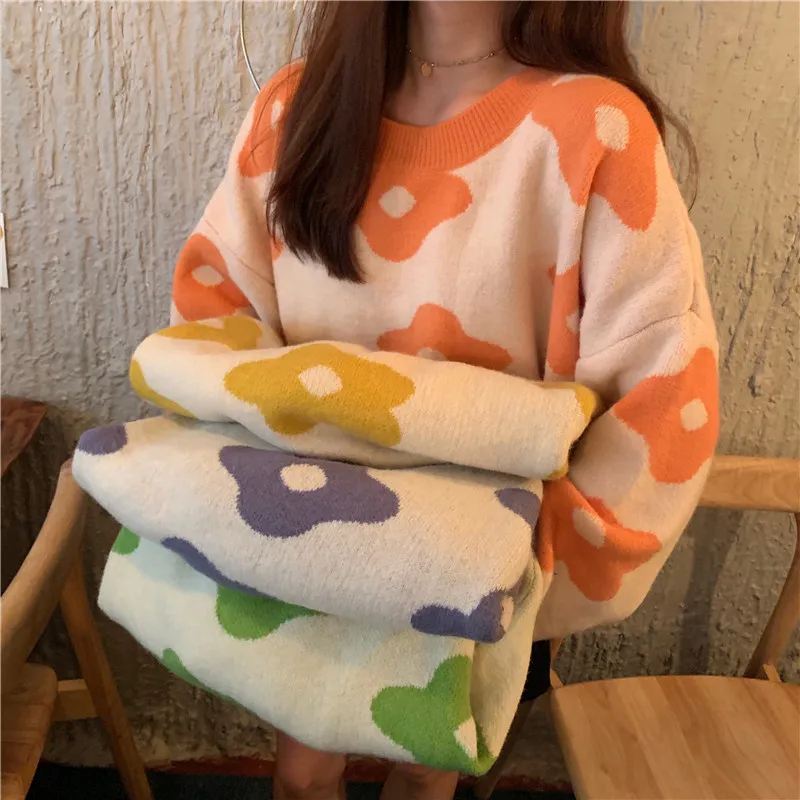 

Women fashion Sweaters Winter Women Flower Sweaters