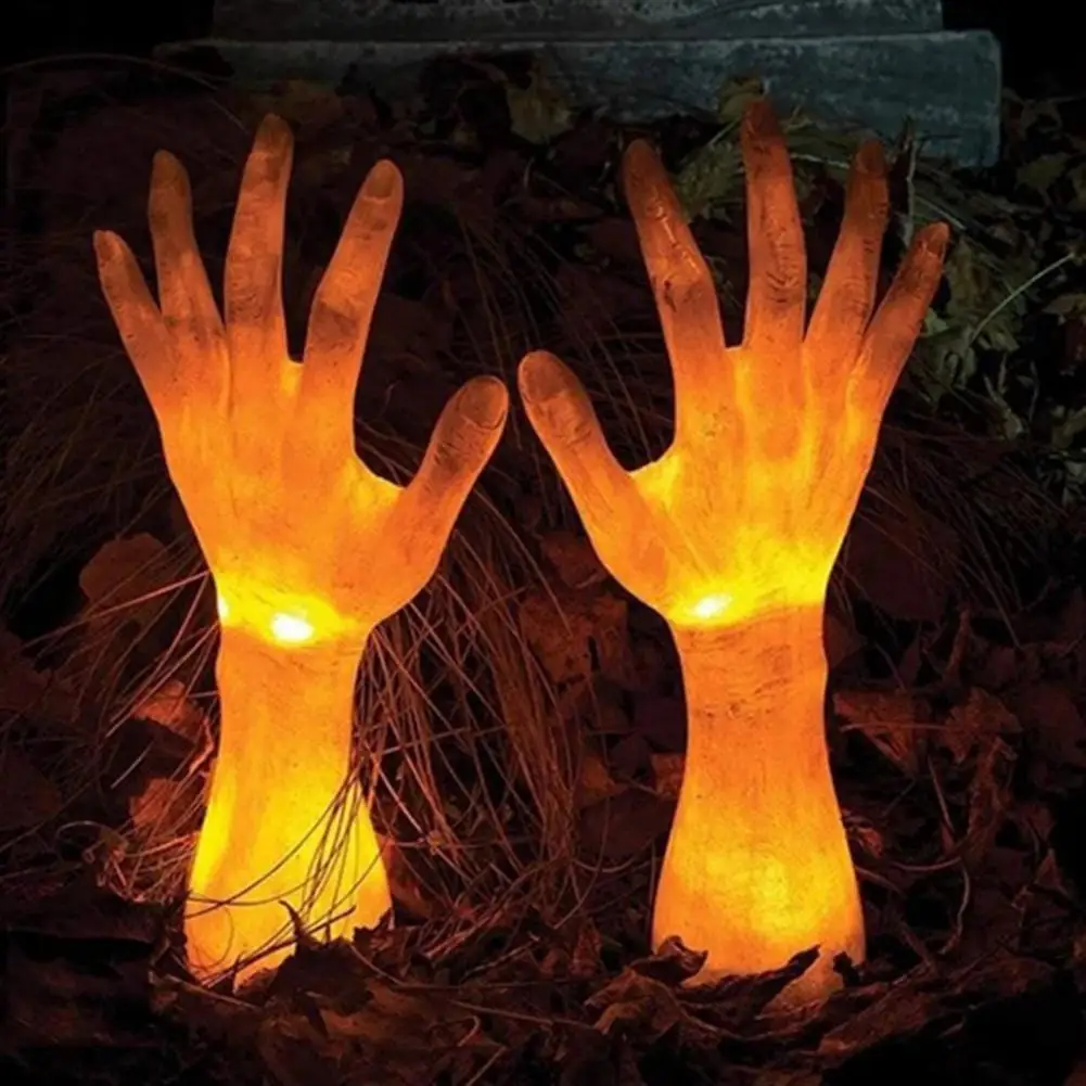 

Статуя ужаса со светодиодной подсветкой, страшная Статуэтка зомби в форме руки, реалистичная скульптура для Хэллоуина, 1 пара