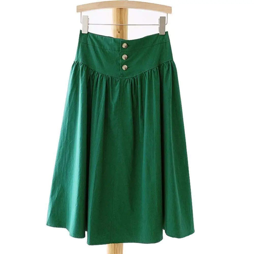

Y2K Korean Fashion Cotton Black Skirt VD2016 Women Flare A Line Green Long Summer Midi Skirt