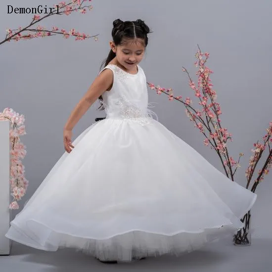 

Fluffy Organza White Flower Girl Dress for Wedding Princess Birthday Party Gown Kid Size 9M-14Y Communion Dress