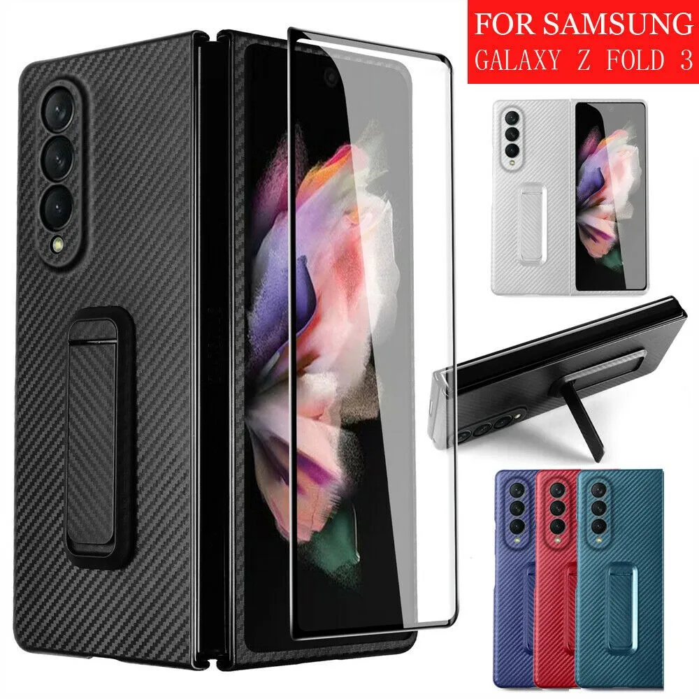 

Чехол для Samsung Galaxy Z Fold 3, роскошный держатель из углеродного волокна и передняя стеклянная Защита экрана для Samsung Galaxy Z Fold3 5G