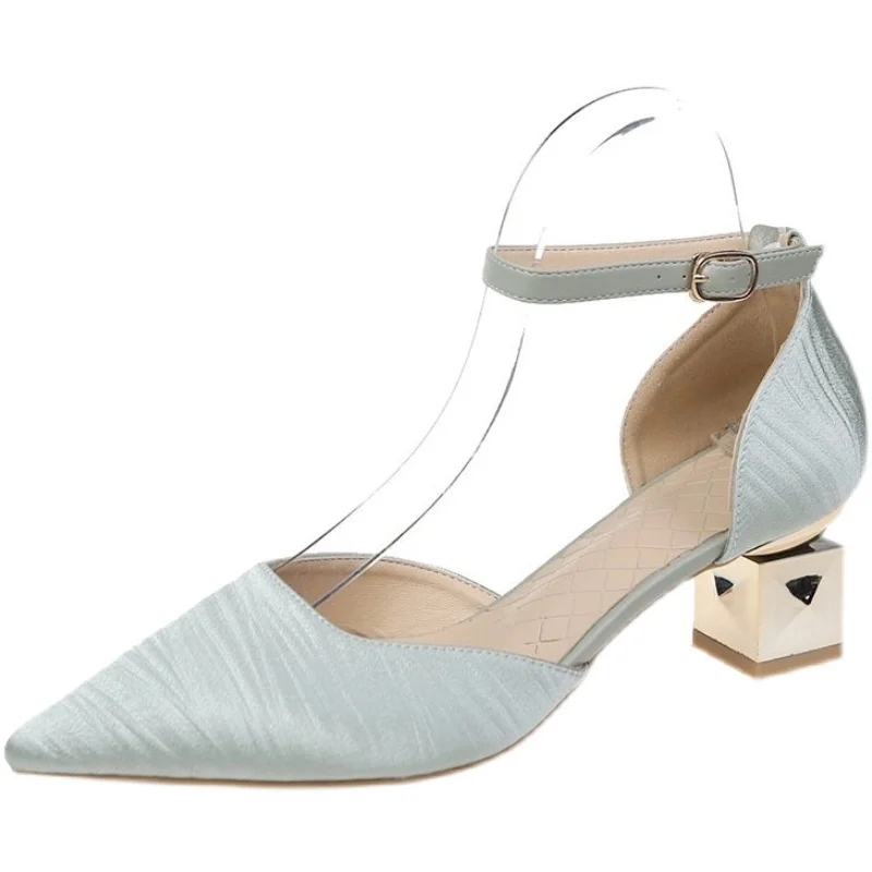 

Female Sandal High Heels Black Shoes for Women Shallow Mouth Med 2021 Summer Girls High-heeled Beige Fashion Medium Elastic Ban