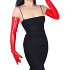 Ярко-красный Лакированная кожа перчатки PU Seiko искусственная кожа (13 см)-60 см без подкладки пикантные чехол с изображением рок-н-ролл Для женщин кожаные перчатки TB17