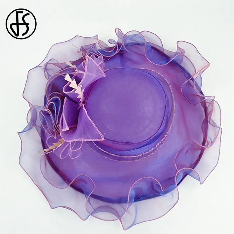 Женская шляпа от солнца FS с широкими полями из голубой органзы 2021 | Аксессуары для