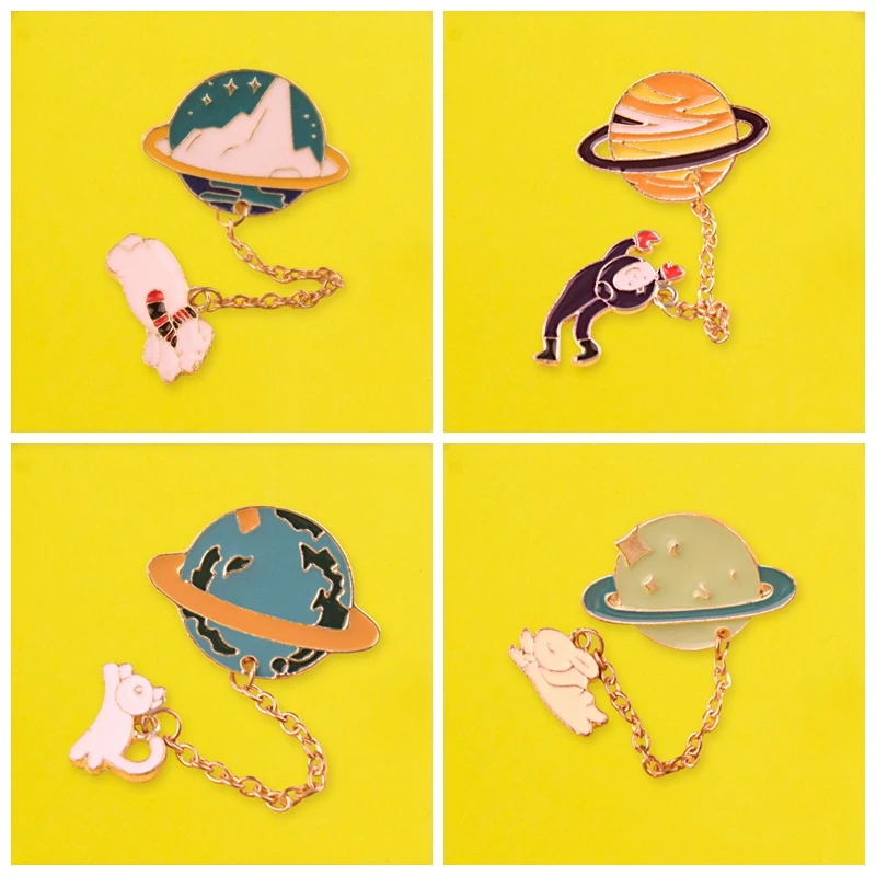 

Prajna Planet/Astronaut/Rabbit/Bear Pins Badges for Clothes Zinc Alloy Cartoon Badges on Backpack Metal Anime Pin Earth Badge
