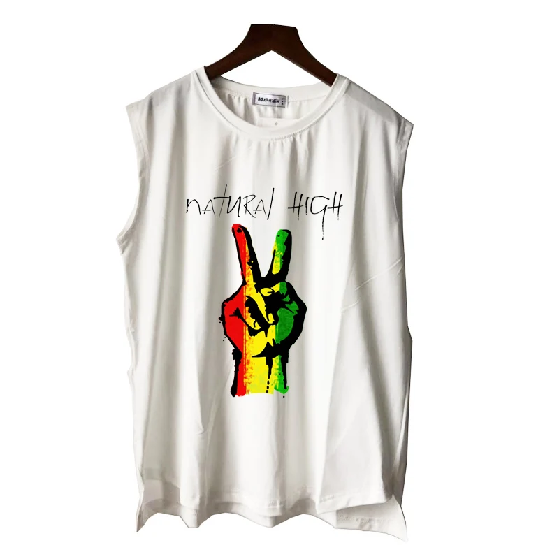 Майка для мальчиков и девочек натуральная высоко японская Регги Раста рок звезда