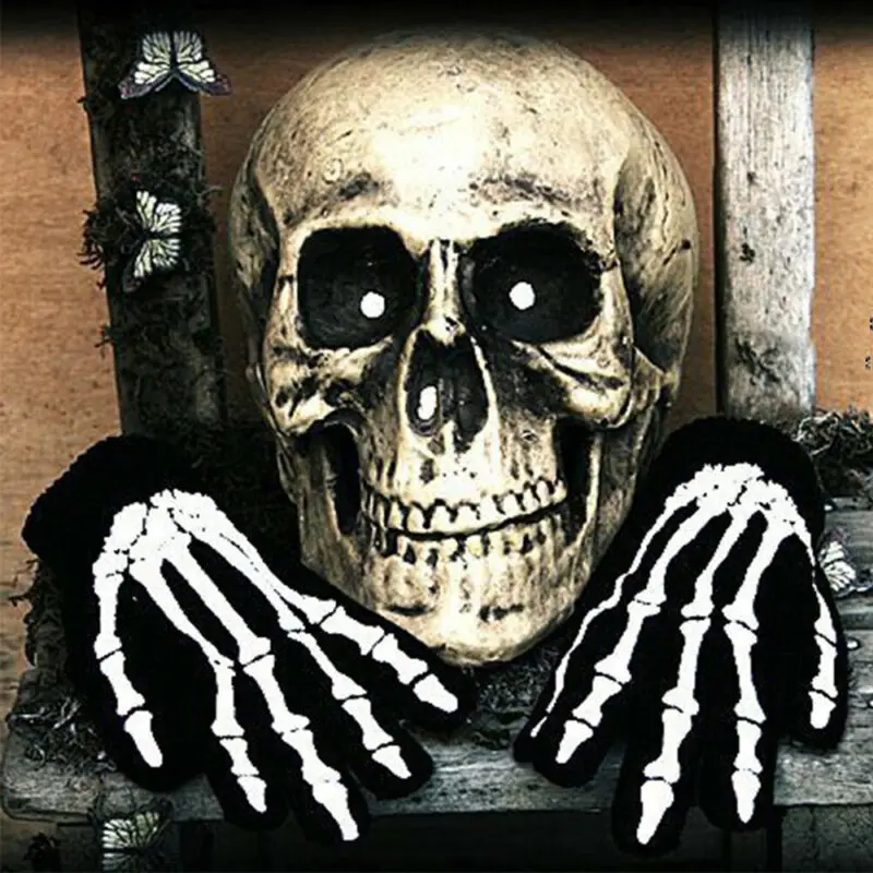 Halloween Party Costume Ghost Gothic Black Skull Skeleton Bone Wrist Gloves Supplies | Дом и сад