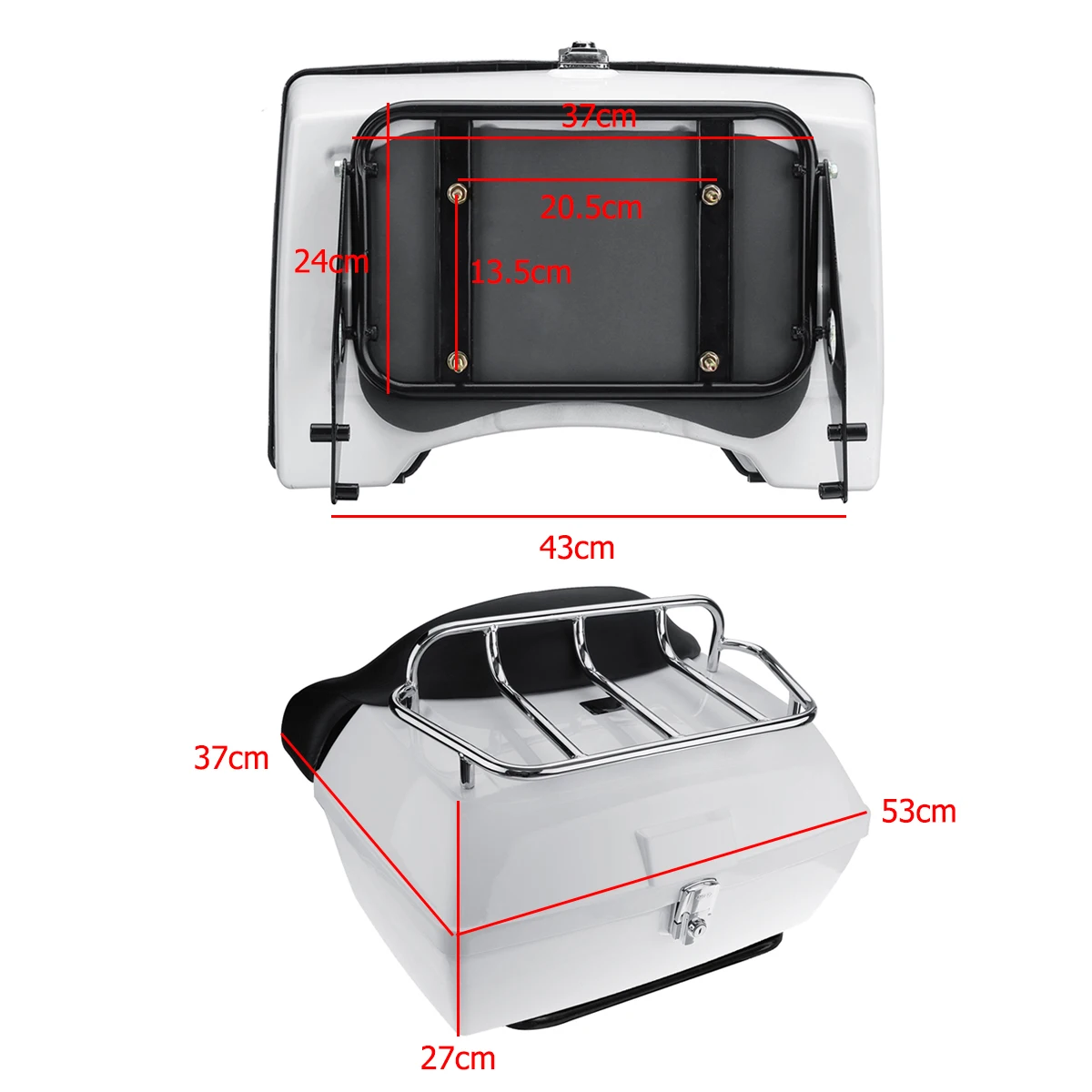 

48L Universal Motorcycle Rear Storage Box Tail Luggage Trunk Case Toolbox Scooter Motorbike
