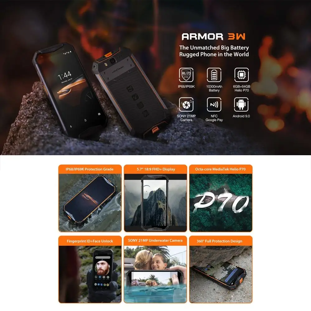 Ulefone power 3 Вт IP68 Водонепроницаемый Android 9 0 мобильные телефоны 5 7 &quotHelio P70 6G + 64G Face ID NFC
