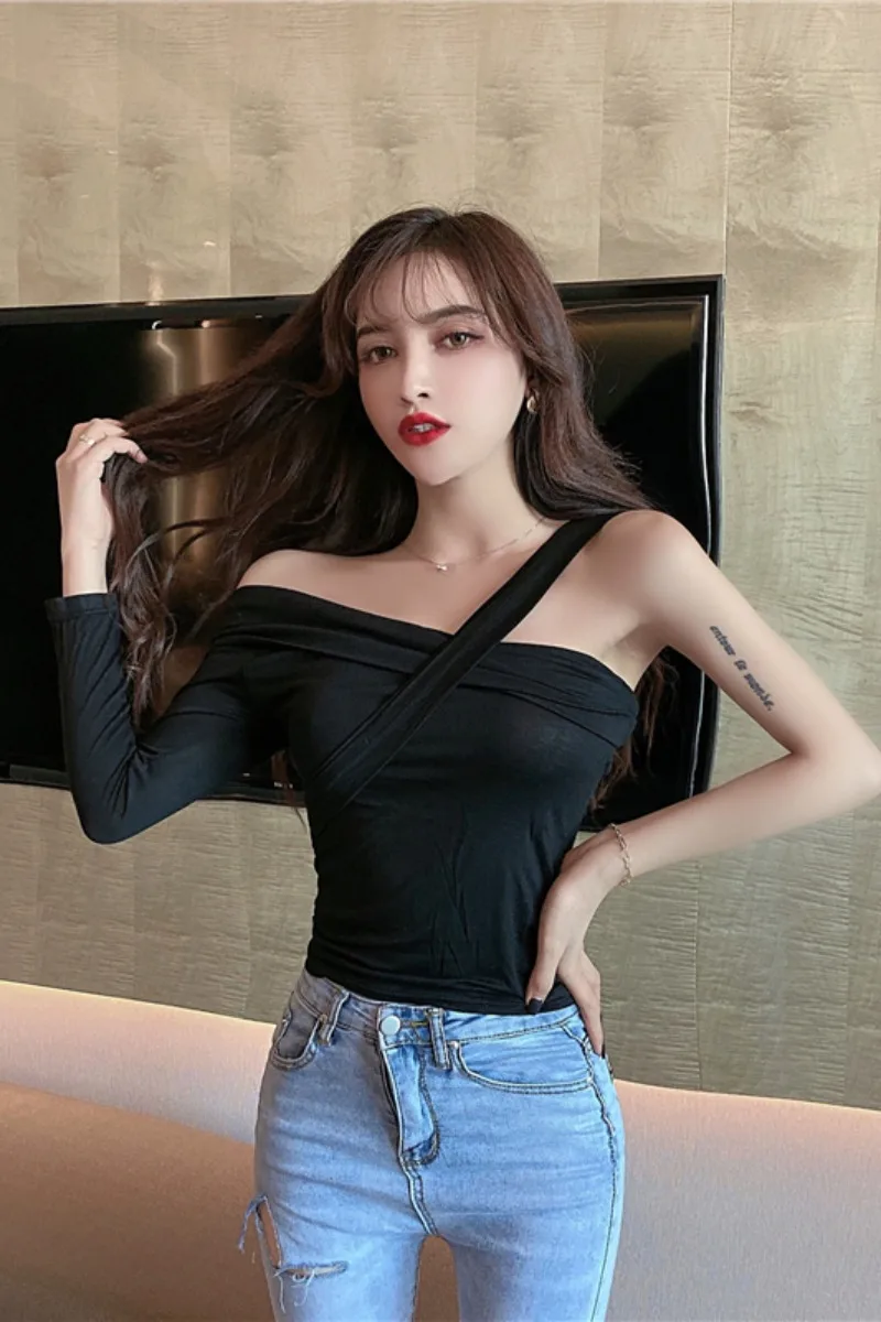 

Fashion Brand Off Shoulder Slim Shirt Women Asymmetrical Club Sexy Style Spring Autumn Women's Clothing Ladies Tops Crop Top New