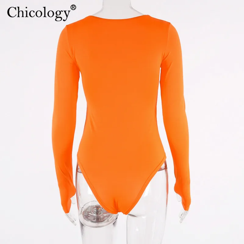 Chicology solid low cut sexy body suit women long sleeve bodysuit 2019 summer streetwear female one piece clothing |