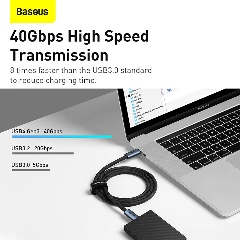 Baseus 100 Вт Thunderbolt 3/4 PD кабель 40 Гбит/с 8K @ 60 Гц Тип C USB 4 быстрое зарядное устройство