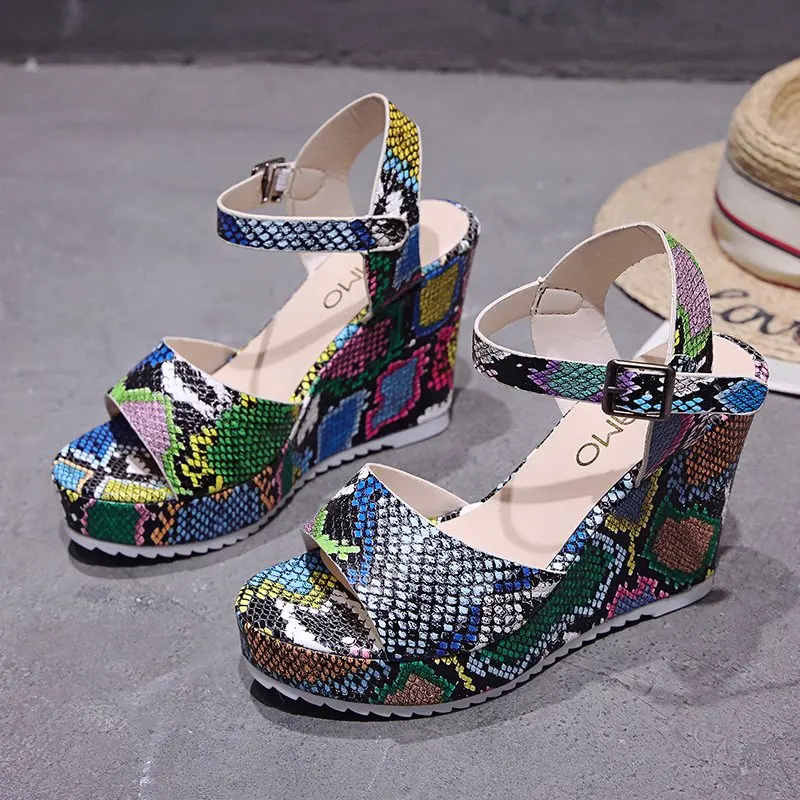 

Summer Sandals Women Snake Sandals Thick bottom slope Cross Strap Ankle Lace Peep Toe Beach Party Ladies Shoes Zapatos sandalias