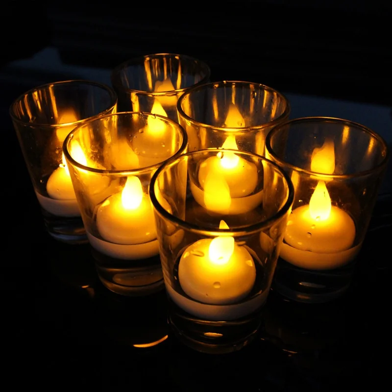 

12 шт. беспламенные плавающие свечи, водонепроницаемые чайные лампы, теплый белый свет с батареей, освещение для чая, центральный Свадебный декор для бассейна