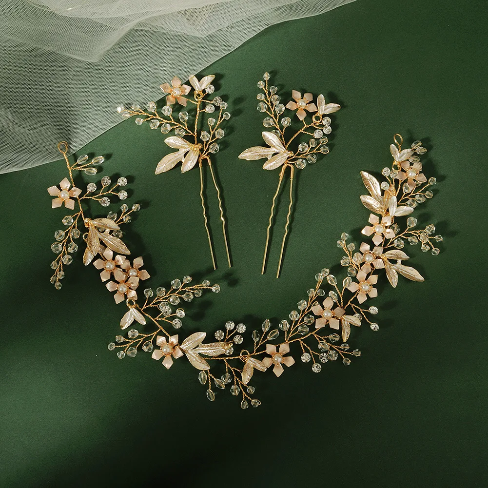 

New Korean Bride Mori Headdress handmade flower pearl headband hairpin Set jewelry Wedding hair Jewelry women hair accessories