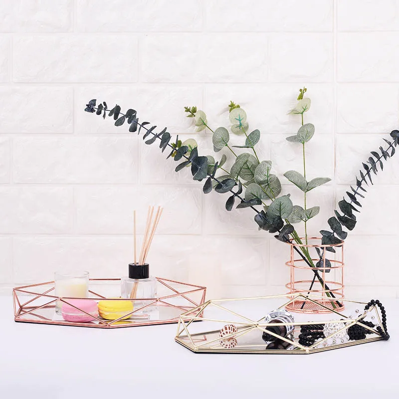Exquisite Metal Cosmetics Tray Gold Oval Fruit Plate Desktop Makeup Jewelry Display | Дом и сад