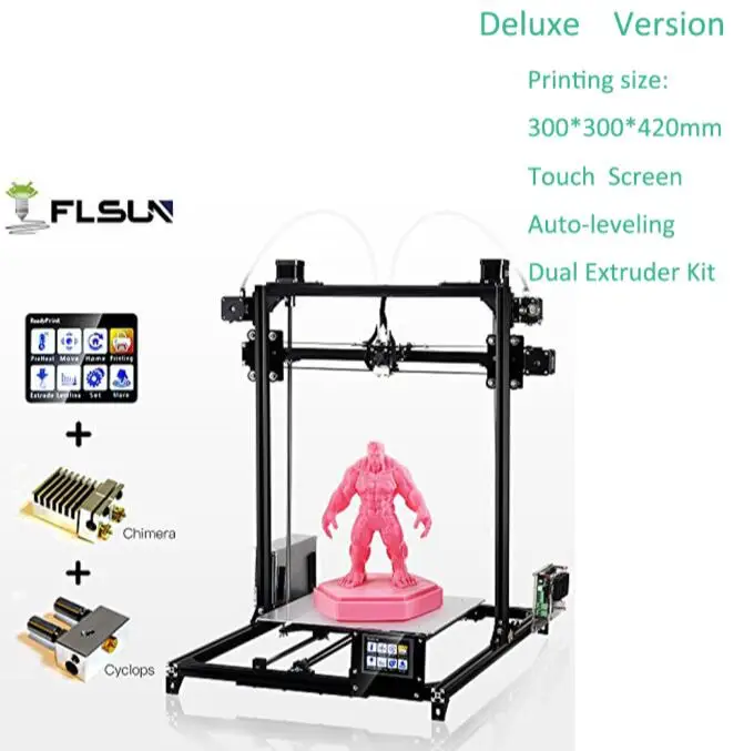 Flsun 3d принтер I3 комплект Полный металлический размера плюс 300x300x420 мм двойной экструдер сенсорный авто-выравнивание 3d принтер с подогревом - Цвет: Plus Auto Dual Touch
