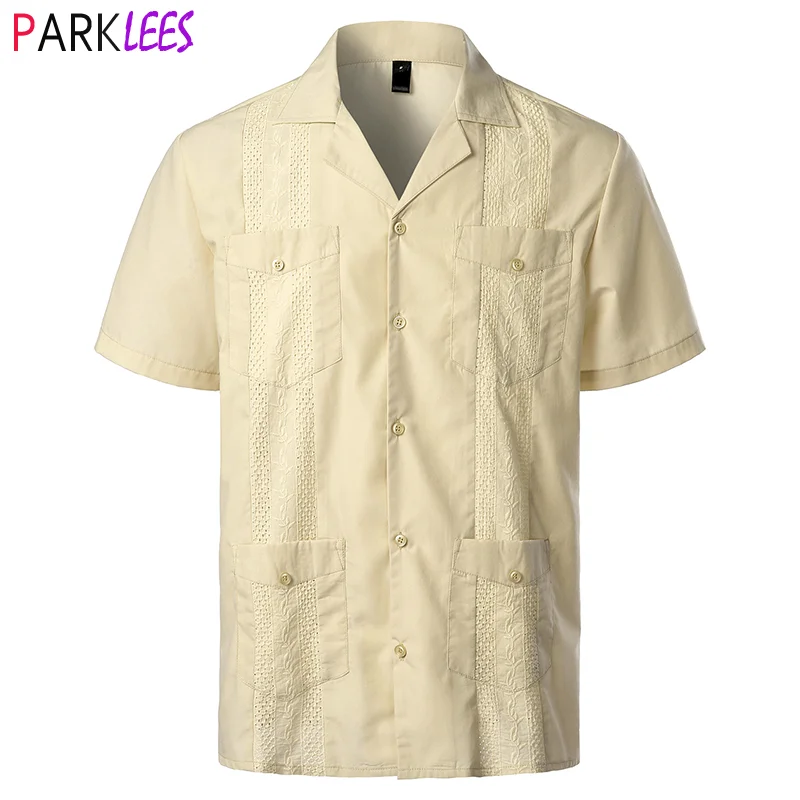 Мужская Традиционная рубашка Guayabera с воротником из кубинской ткани Пляжная
