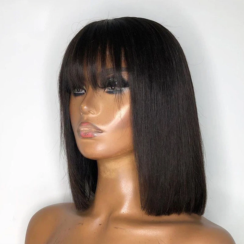 Straight Bob Human Hair Wigs With Bang No Lace Full Machine Made Wigs Brazilian Remy Human Hair Bob Wigs For Woman 14 inch VSHOW