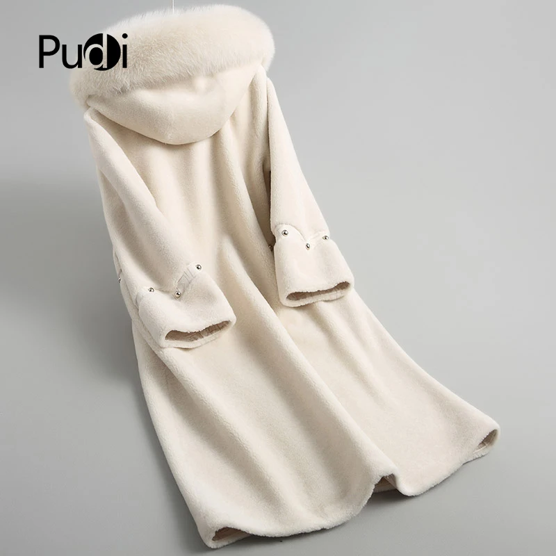 PUDI A18113 Женское зимнее теплое шерстяное меховое пальто с натуральным лисьим меховым воротником женские пальто куртка пальто