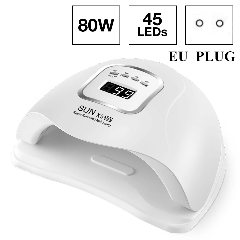 80W EU Plug Dmoley 80/54 Вт Светодиодный светильник для ногтей, Сушилка для ногтей, УФ лампа Вт для ногтей, лампа для отверждения геля, 4 нижних таймера, ЖК-дисплей, инструменты для дизайна ногтей - Цвет: 80W EU Plug