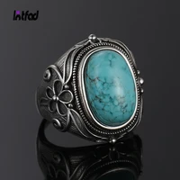 925 sterling silver jewelry ring natural 11x17mm oval turquoise ring for women men gift retro large ring wholesale